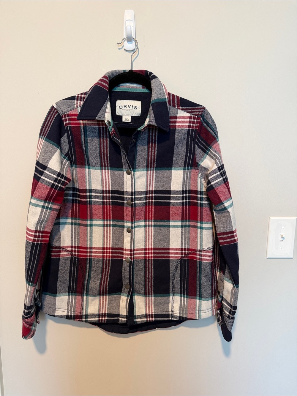Orvis Plaid Button-Up Jacket in Red, Navy & Cream - size Small
